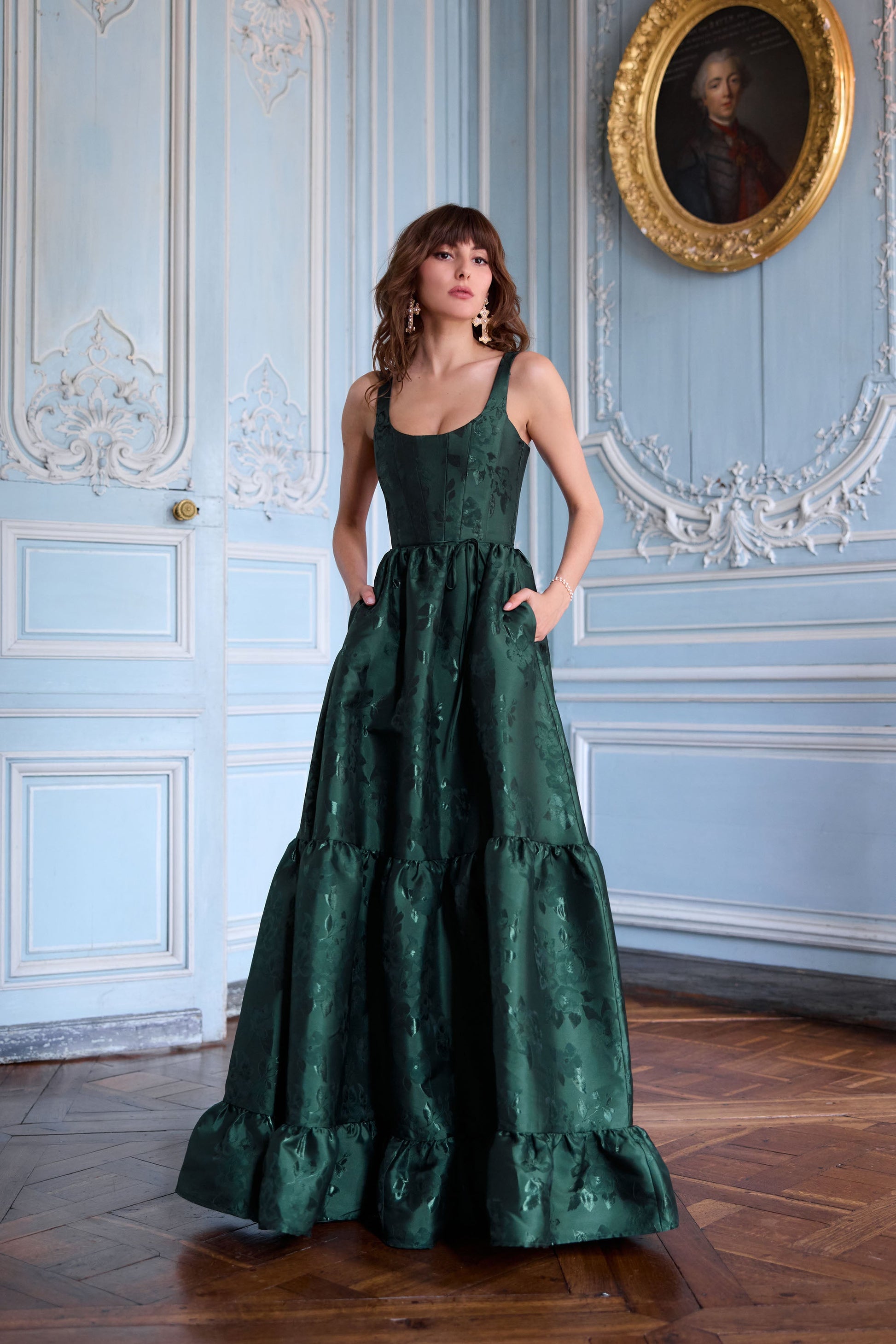 Emerald Baroque Floral Avery Baroque Floral Midi Dress