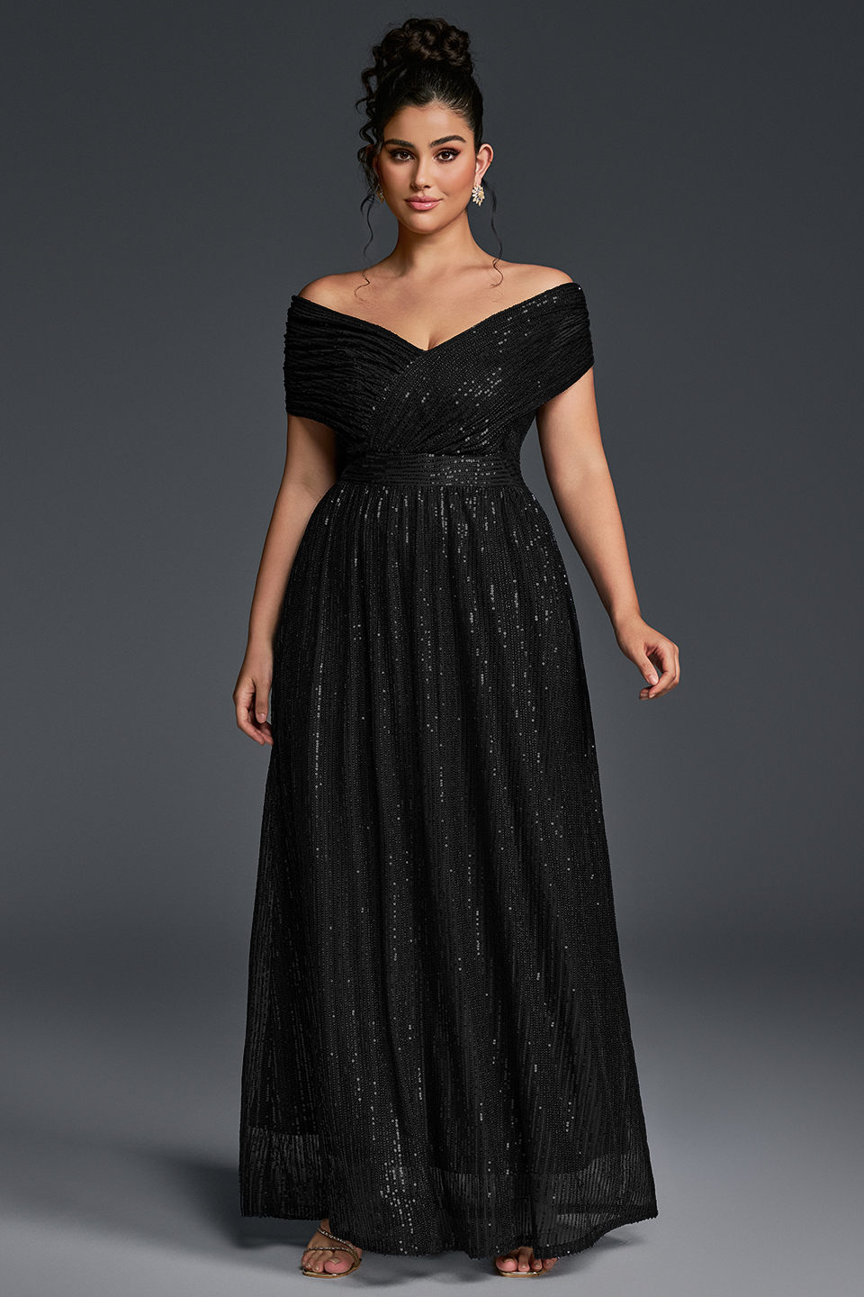 Black Curveins Plus Size V-Neck Sequin Maxi Dress - 22-24/3X / Green