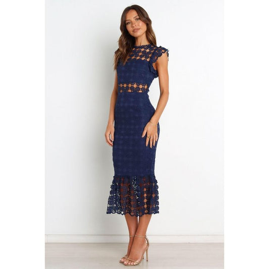 Lauren Crepe A-Line Dress in Navy