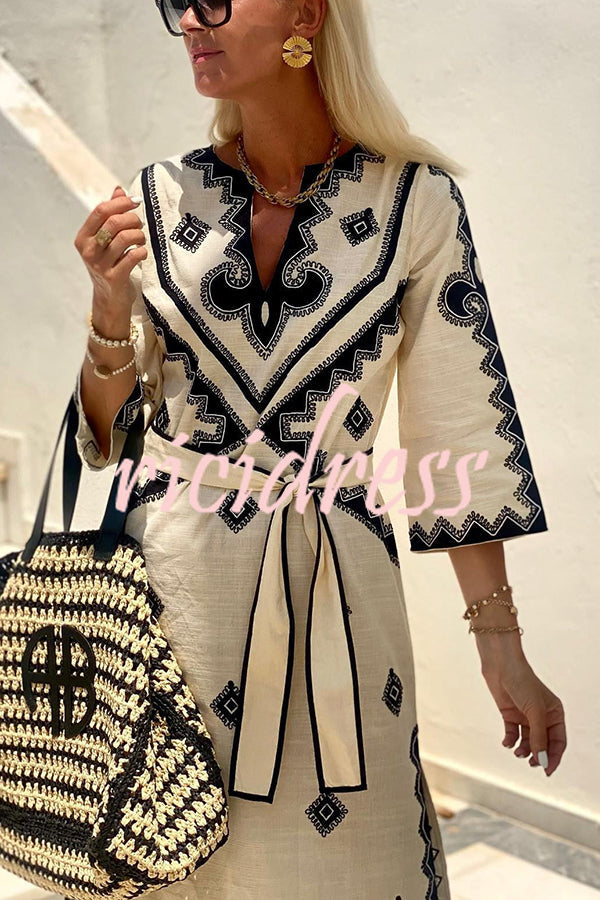 Multicolor Margot Linen Blend Ethnic Midi Dress