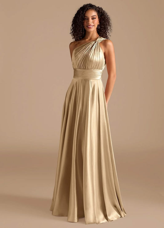 Charlize Metallic Satin One-Shoulder Gown
