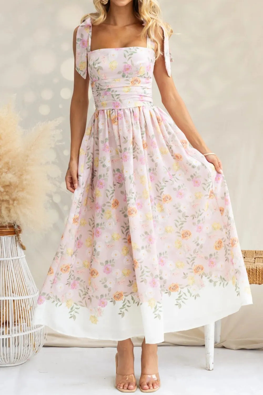 Light Blue Eloise Printed Cami Midi Dress