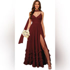 Margot Ruffle Maxi Dress in Burgundy
