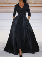 Jumpsuit Pantsuit Sweep Brush Train Mother of the Bride Dress 3/4 Length Sleeve V Neck Elegant Simple Black Dress Weddin