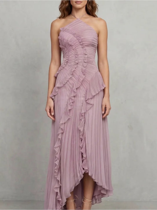 Violet One-Shoulder Pleated Maxi Dress