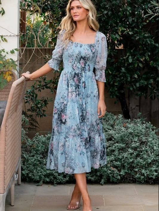 Fabian Jacquard Midi Dress in Blue