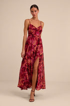 Violet Burgundy Floral Twist-Front Maxi Dress