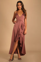 Arabella Satin High-Low Dress in Mauve