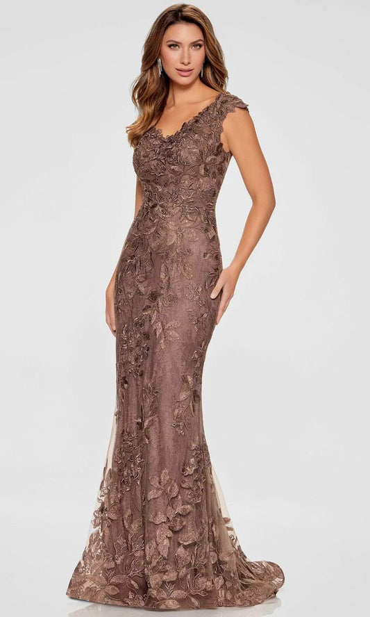 Ivonne D ID801 - Embroidered Mermaid Gown with Detachable Train - 12 / Navy