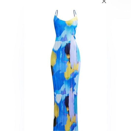Prettylittlething Dresses | Prettylittlething Blue And White Bodycon Maxi Dress | Color: Blue | Size: Various