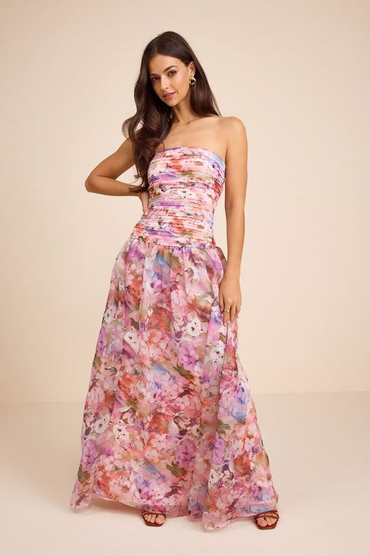 Kasandra Organza Maxi Dress in Pink Floral
