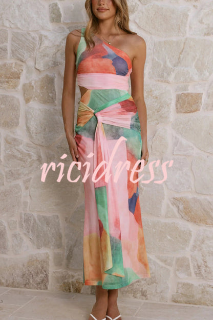 Pink Marlowe Printed One-Shoulder Maxi Dress