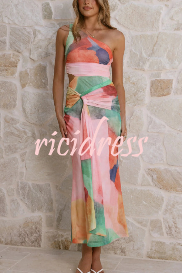 Blue Marlowe Printed One-Shoulder Maxi Dress