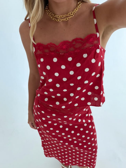 Lenny Polka Dot Lace-trim Maxi Skirt - Red Natural - Large