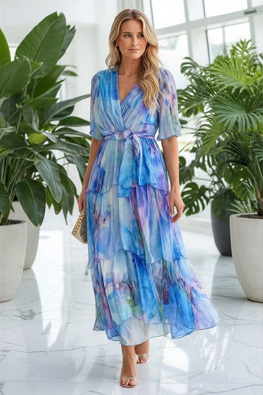 Printed Dress with Tiered Layers
