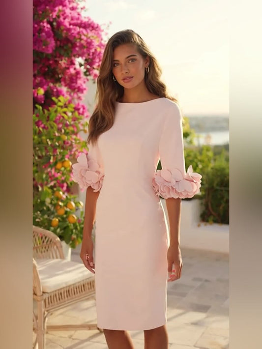 Fehaute Elegant Blush Pink 3d Floral-Sleeve Sheath Dress | Color: Pink/Red | Size: M