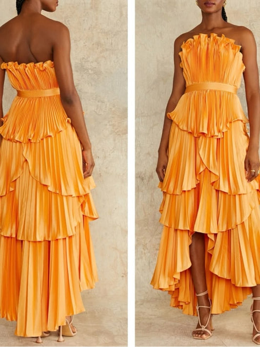 Amur Dresses | Amur Janey Strapless Tiered Ruffle Orange Maxi Dress Size 4 | Color: Orange | Size: 4