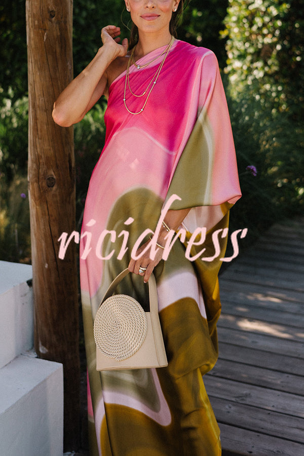 Pink Isadora Satin Tie-Dye Maxi Dress