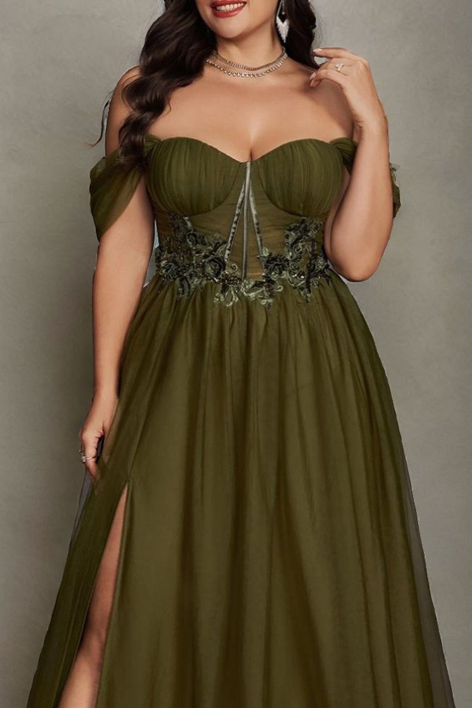 Black Curveins Plus Size Off-Shoulder Strapless Sleeveless Cinched-Waist Maxi Dress - 18-20/2X / Green