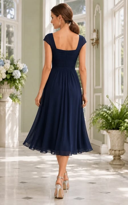 Eleanor Chiffon Tea-Length Dress