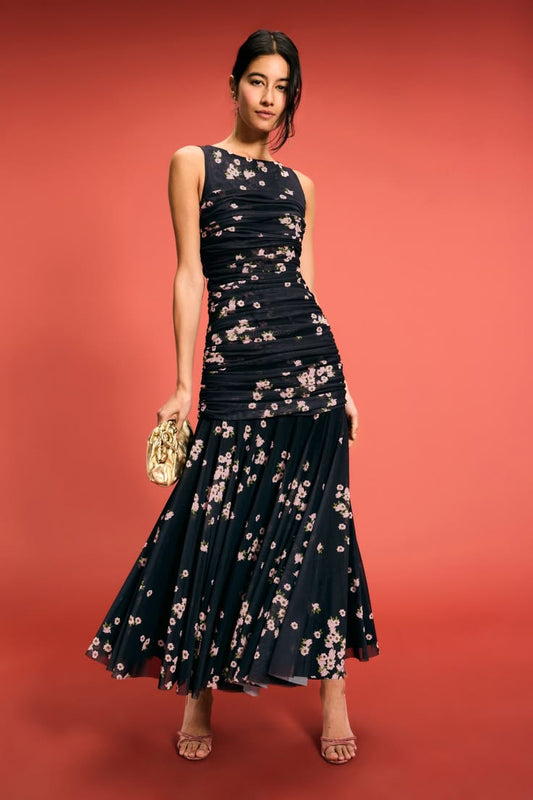 Iris Ruched Mesh Maxi Dress