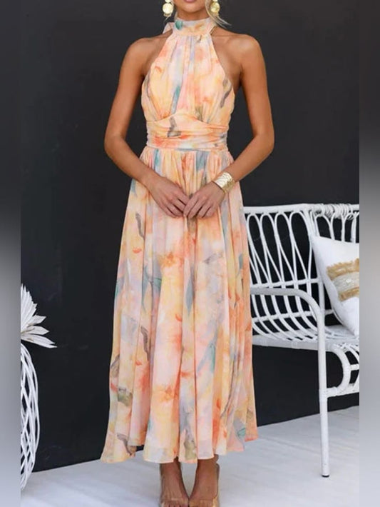 Violet Floral Halter Maxi Dress