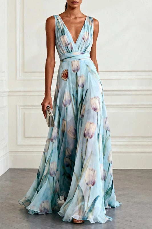 Blue Margot Tulip Print Maxi Dress