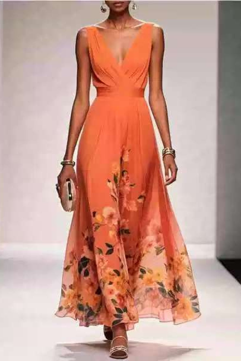 Purple Arabella A-Line Tea Length Chiffon Dress