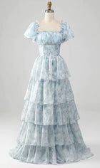 Tiered puff sleeve maxi dress