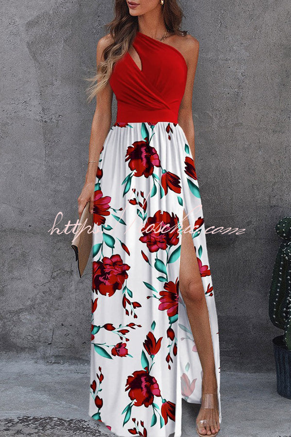 Apricot Jolie Floral One-Shoulder Maxi Dress