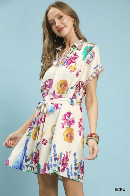 ECRU Margot Floral Print Mini Dress with Belt