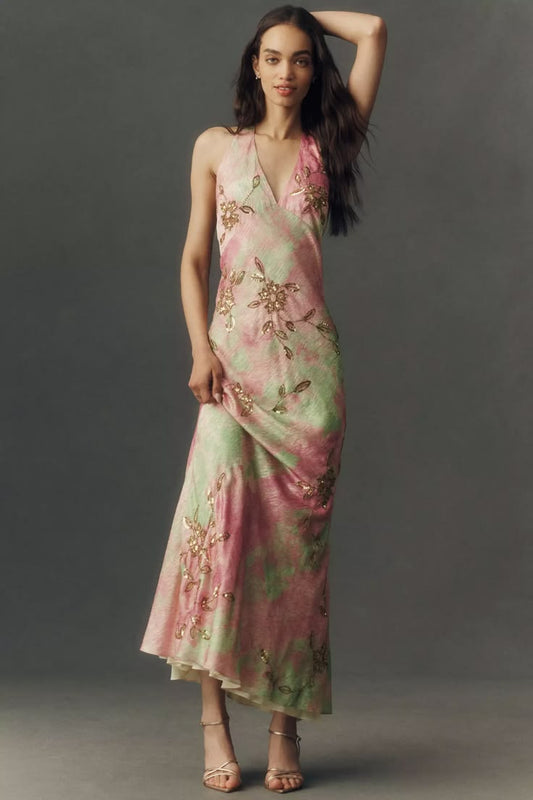 Iris Abstract Satin Maxi Dress