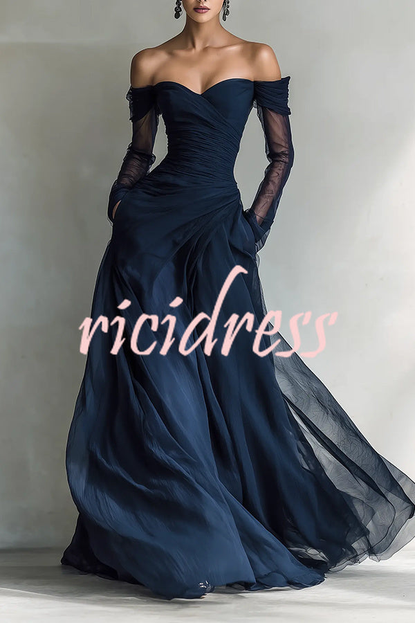 Blue Giselle Ruched Sweetheart Maxi Dress