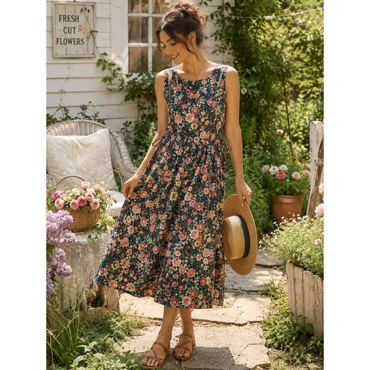 Vera Bradley Dresses | Vintage Vera Bradley Garden Floral Midi Jumper Dress Size Small Green Made Usa | Color: Green/Pin