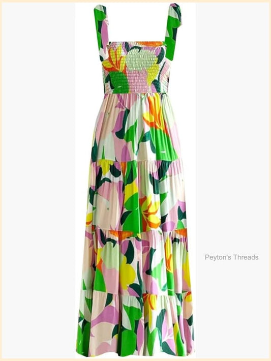 Women's Summer Casual Maxi Dress Spaghetti Strap Square Neck Boho Beach Long | Color: Purple | Size: Various