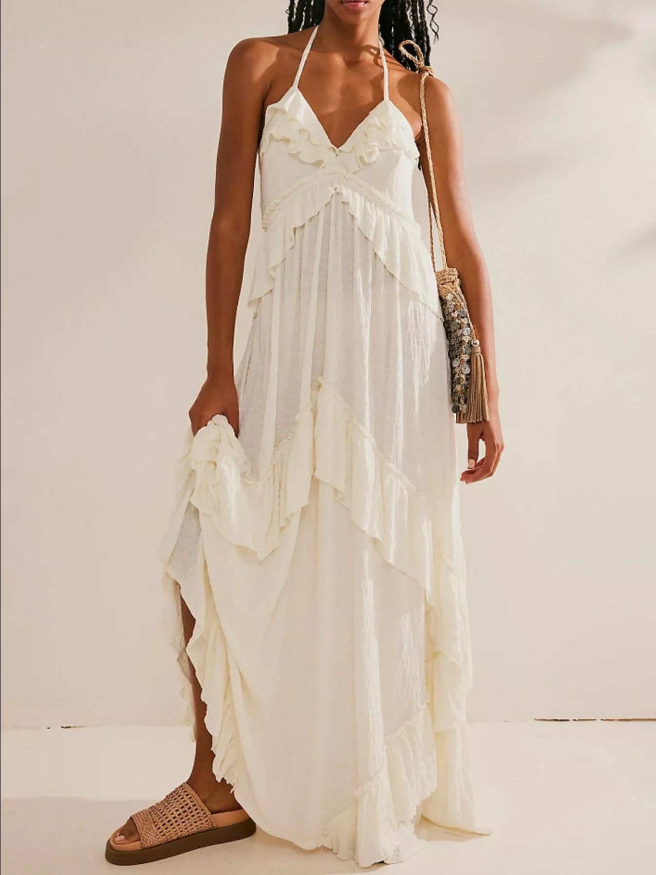 Apricot Eleanor Ruffled Halter Maxi Dress