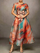 Women's Colorful Abstract Print Round-neck Short-sleeve Casual Loose A-line Dress