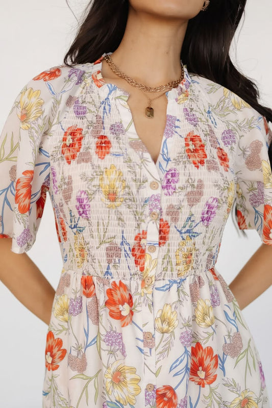 Botega Midi Dress | Ivory Multi Floral - S