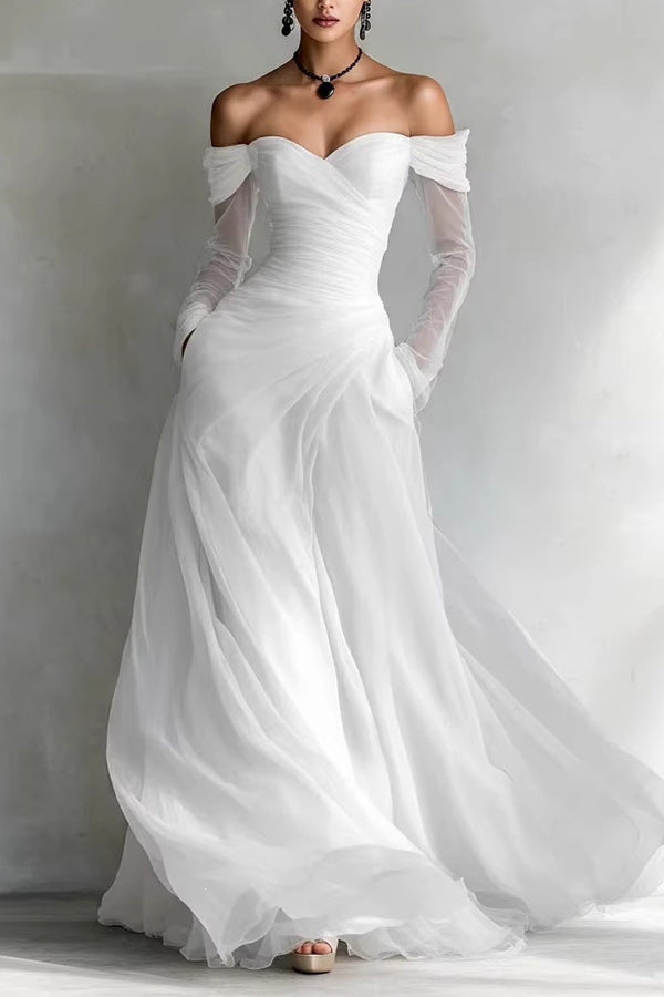 White Giselle Ruched Sweetheart Maxi Dress