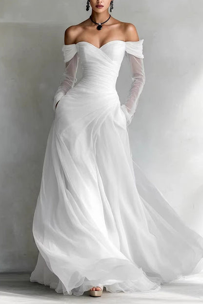 White Giselle Ruched Sweetheart Maxi Dress