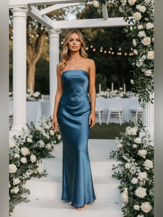 Emma Strapless Satin Maxi Dress