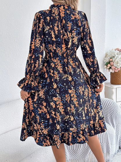 Green Vivienne Floral Ruffle A-Line Dress