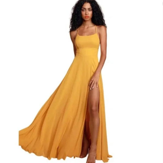 Lucia Backless Maxi Dress in Mustard