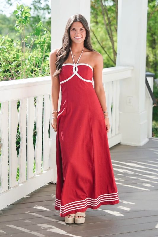 Sail The Seas Dress - Rust Red / Large
