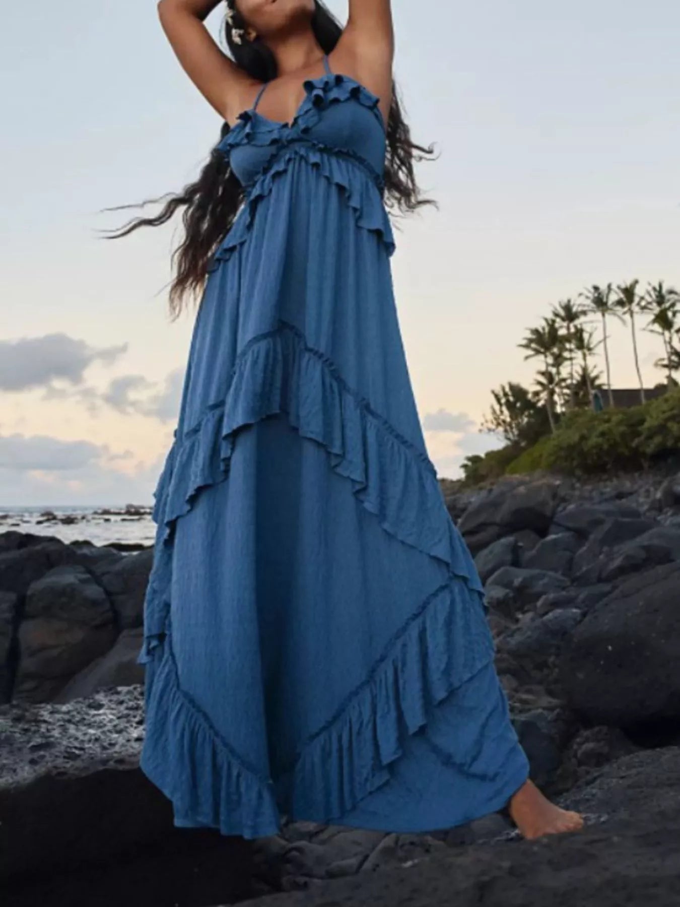 Caramel Eleanor Ruffled Halter Maxi Dress