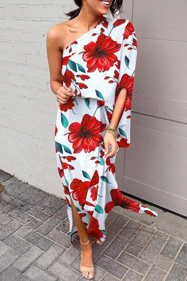 Purple Rosie Printed One-Shoulder Maxi Dress