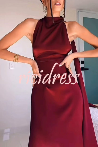 Wine Red Celeste Satin Maxi Dress