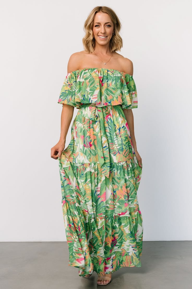 Sonoma Off Shoulder Maxi Dress | Green Multi - S