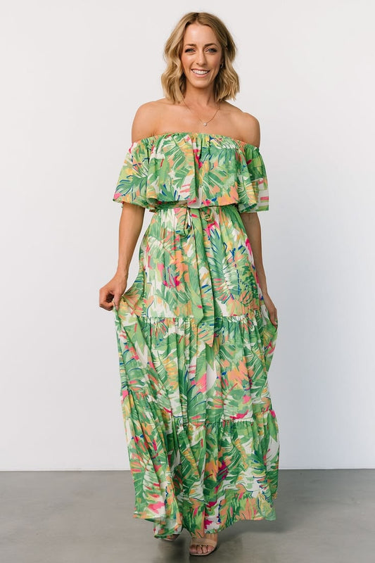Sonoma Off Shoulder Maxi Dress | Green Multi - S