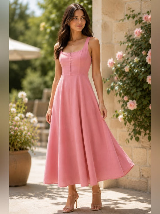 Adelaide Linen Midi Dress in Blush